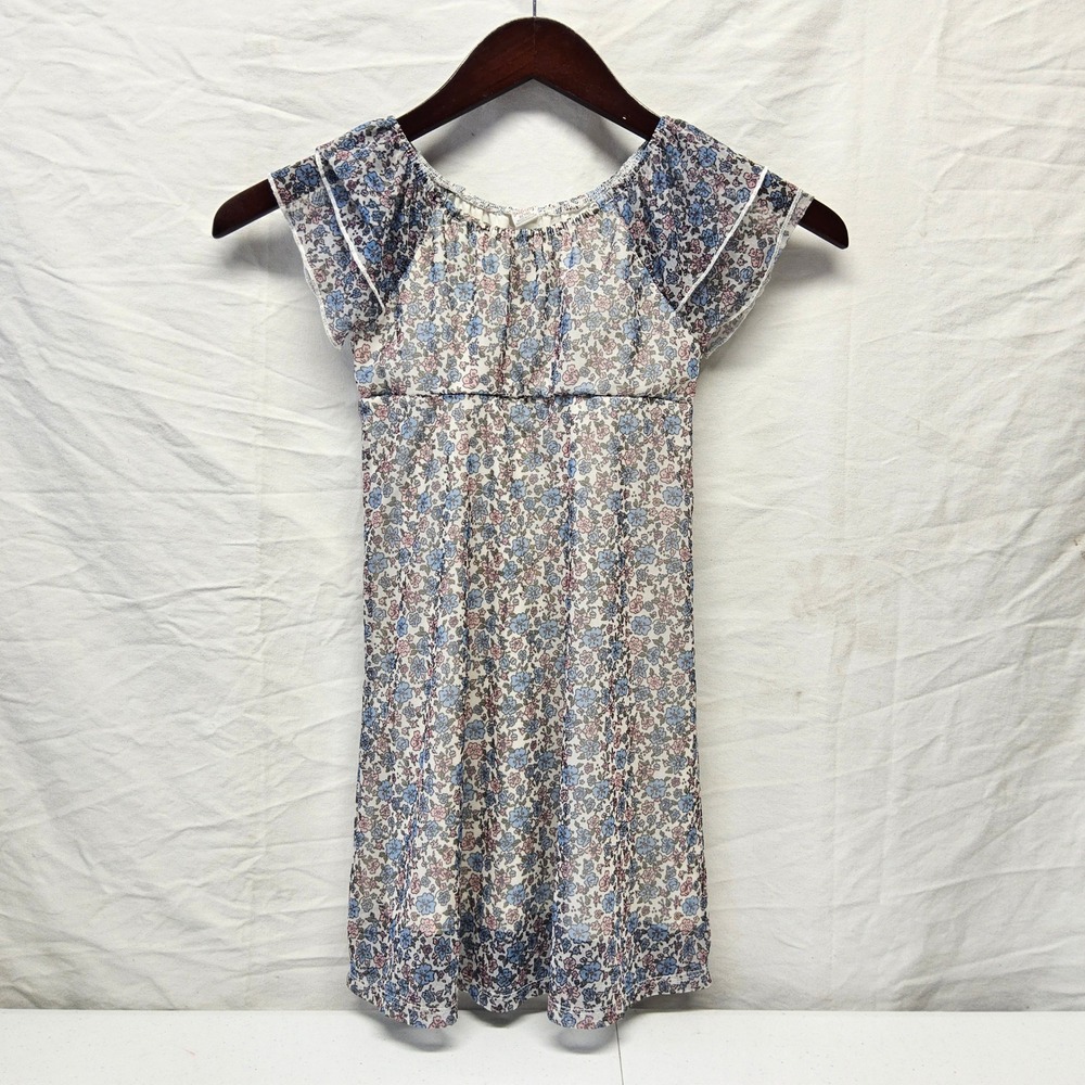 Sweet Butterfly Floral Mesh Dress Girl S 7/8 White Pink Blue Flutter Sleeve Boho